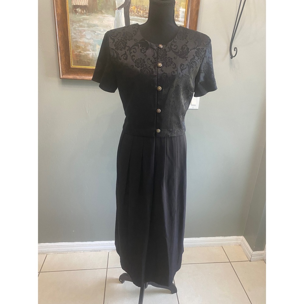 Just In Thyme Ltd Petite Black Floral Jacquard Button Front Midi Dress 12P 9116